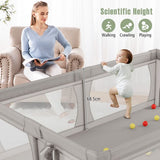 XXL Baby Laufstall und Bällebad mit 50 Bällen & Tragetasche | Atmungsaktives Mesh-Gewebe | 2,06m x 1,47m | Hellgrau