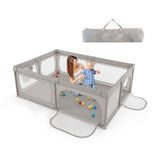 XXL Baby Playpen and Ball Pool with 50 Balls & Carry Bag | Breathable Mesh Fabric |  2m x 1.5m | Light grey