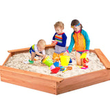 XXL Premium Hexaganol Eco Cedar Wood Montessori Sandpit with FREE Base Liner and Thick Waterproof Cover