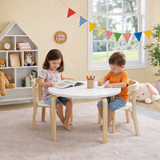 Kids Montessori Eco Poplar Wood & Birch Table | 2 Ergonomic Chairs | White & Natural | 2-10 Years+