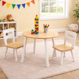 Kids Montessori White & Natural Wood Table & 2 Chairs (Ages 3–7)