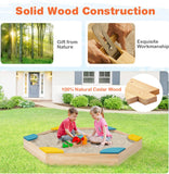 Eco Montessori Natural Cedar Wooden Sandpit | 6 Corner Seats | 140 x 122 cm