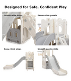4-in-1 Montessori Slide Set | Basketball Hoop | Indoor or Outdoor | White & Grey | 12m +