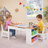 Montessori Art Table & 2 Chairs Set | Easel | 6 Storage Boxes | Paper Roller | White | Multi Drawers
