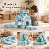 Glow in the Dark Dinosaur Kids Sofa | Modular Foam Play Couch with Washable Covers