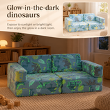 Glow in the Dark Dinosaur Kids Sofa | Modular Foam Play Couch with Washable Covers