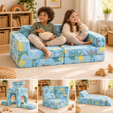 Glow in the Dark Dinosaur Kids Sofa | Modular Foam Play Couch with Washable Covers
