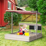 Montessori Eco Fir Wood Sandpit, Mud Kitchen and Water Play with Sun Canopy & Cover | 3-8 Years