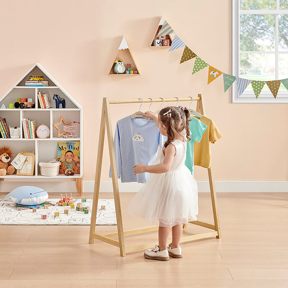 Solid Eco Natural Pine Wooden Montessori Clothes Rail | Dress Up Rail | Natural |96cm high