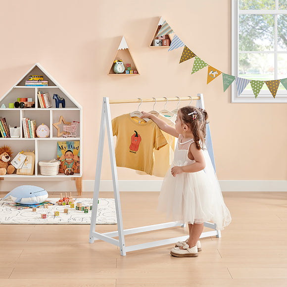 100% Eco Natural Pine Wooden Montessori Clothes Rail | Dress Up Rail | Natural/White | 96cm high