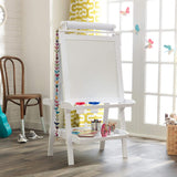 Deluxe Eco Easel | Double Sided Whiteboard & Chalkboard Painting Easel and with Paper Roll | Spill-proof Pots | White