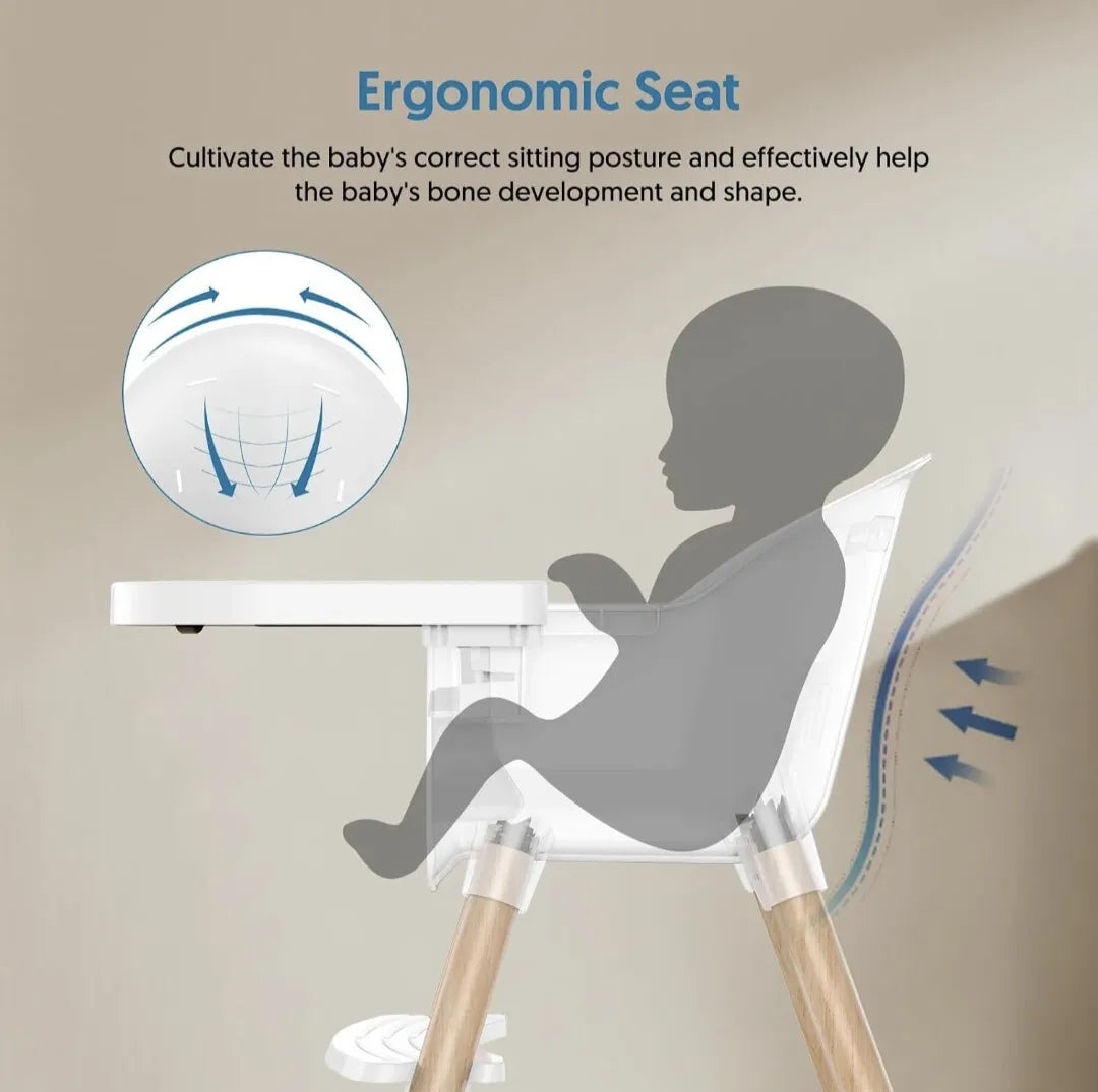 Sleek Ergonomic Baby High Chair Removable Tray 5 Pt Harness White www.littlehelper