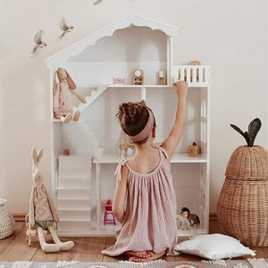 Large White Wooden Montessori Dollhouse Bookcase | Toy Storage