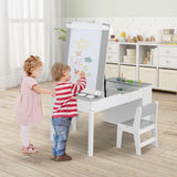Montessori Art Table & 2 Chairs Set | Easel | 6 Storage Boxes | Paper Roller in White