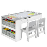 Montessori Art Table & 2 Chairs Set | Easel | 6 Storage Boxes | Paper Roller | Grey White