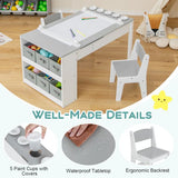 Montessori Art Table & 2 Chairs Set | Easel | 6 Storage Boxes | Paper Roller | White and Grey