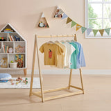 100% Eco Natural Pine Wooden Montessori Clothes Rail | Dress Up Rail | Natural |96cm high