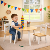 Kids Montessori White & Natural Wood Table & 2 Chairs (Ages 3–7)