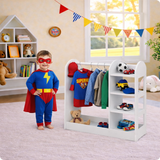 3-in-1 Montessori Dress Up & Clothes Rail | 4 Shelves | Mirror & Storage | Pink or White | 1m High