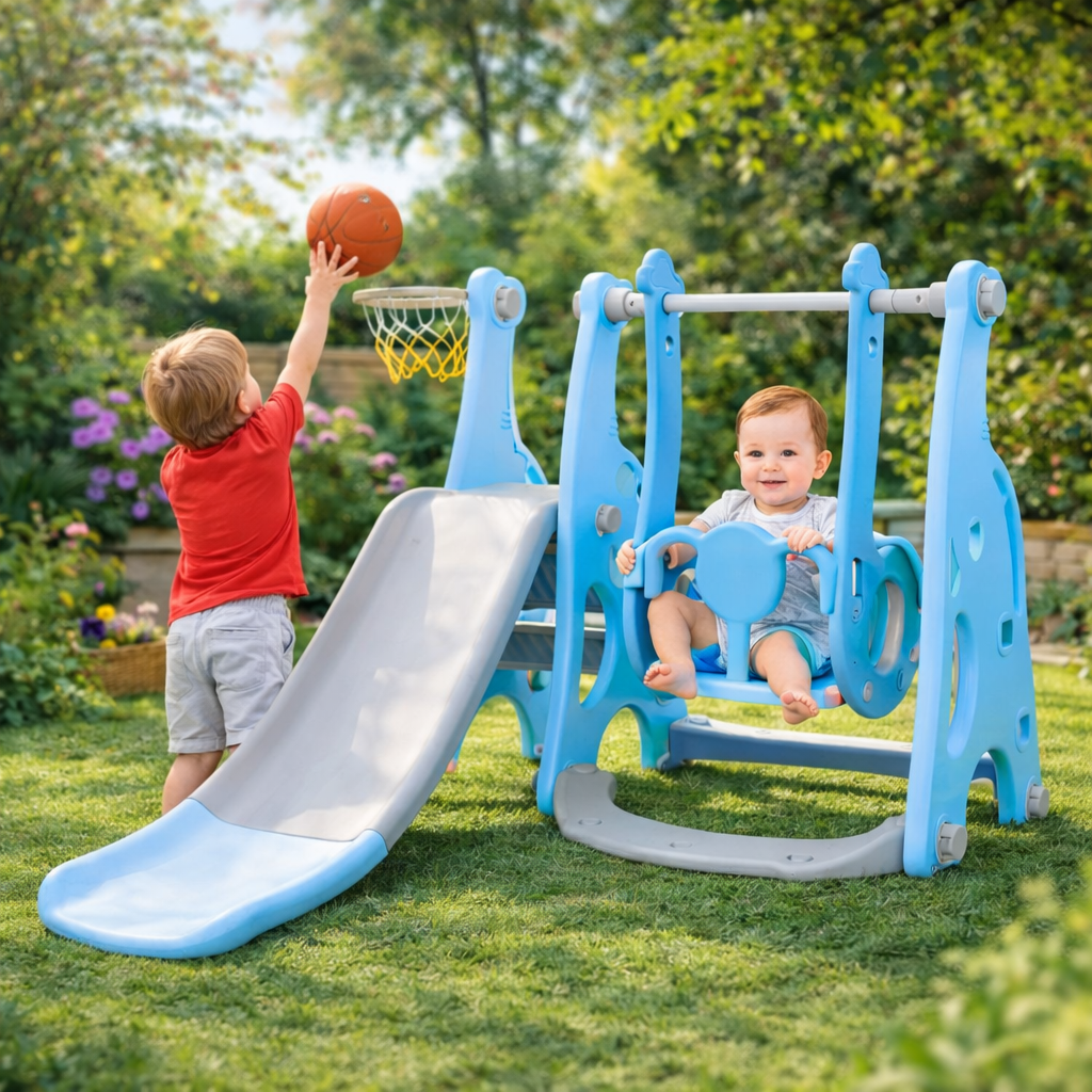 Magic ZC Toboggan pour bébé Long Toboggan autoportant pour Enfant Centre d'activités pour Aire de Jeux Ensemble de Jeux intérieur extérieur (XST Aisle Grey White