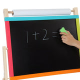 Kids Wooden Easel |  Magnetic Whiteboard & Blackboard with Clock & Paper Roll 