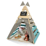 Blue Montessori Wooden Teepee | Outdoor Playhouse with Door | 1.7m High | FSC Certified