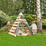 100% Eco FSC Natural Wooden Pre-Treated Outdoor Montessori Teepee | Wooden Playhouse or Den with Door | 1.7m High