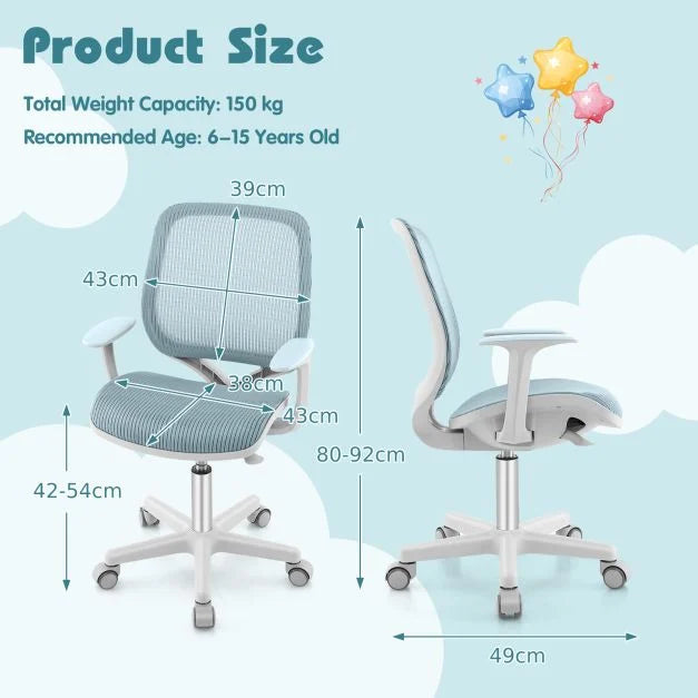 Ergonomic Height Adjustable Kids Desk Chair Childrens Swivel Chair 6 15 Yrs www.littlehelper