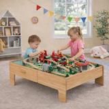 Deluxe Montessori Wooden Train Set | 2-in-1 Wooden Train Table | 100pc Train Set