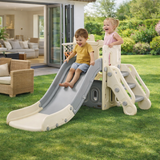4-in-1 Montessori Slide Set | Basketball Hoop | Indoor or Outdoor | White & Grey | 12m +