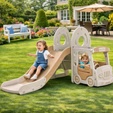 Children's Montessori Play Bus and Slide | Basketball Hoop | Indoor Outdoor | Green or Beige