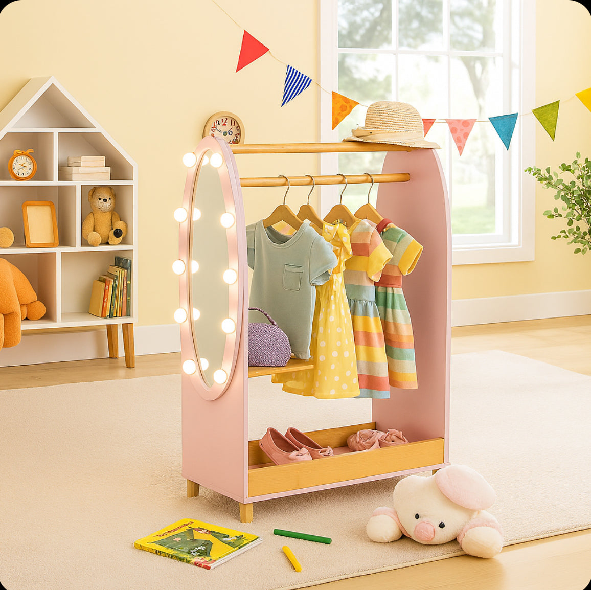 Deluxe Montessori Dress Up Rail | LED Mirror & Storage | 1.09m