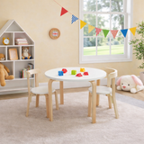 Kids Montessori Eco Poplar Wood & Birch Table | 2 Ergonomic Chairs | White & Natural | 2-10 Years+