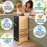 Mum and toddler baking together using a wooden FunPod learning tower