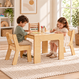 Montessori toddler table and 2 chairs in natural wood finish 