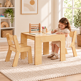 Montessori toddler table and 2 chairs in natural wood finish – Little Helper FunStation