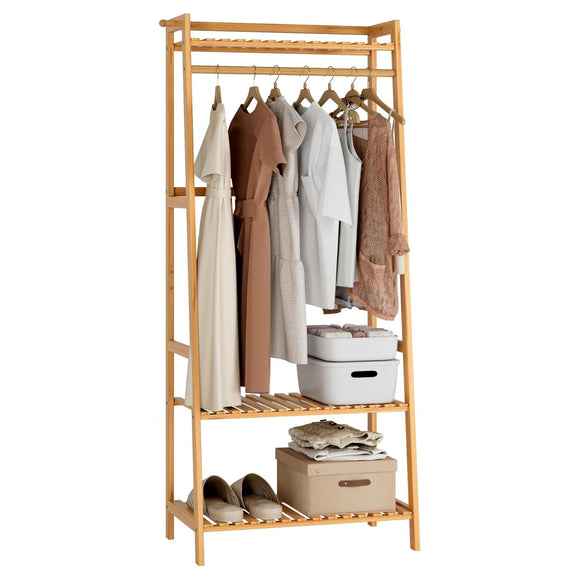 Eco Clothes Rail with Shelves & Hooks | FSC Bamboo Wood