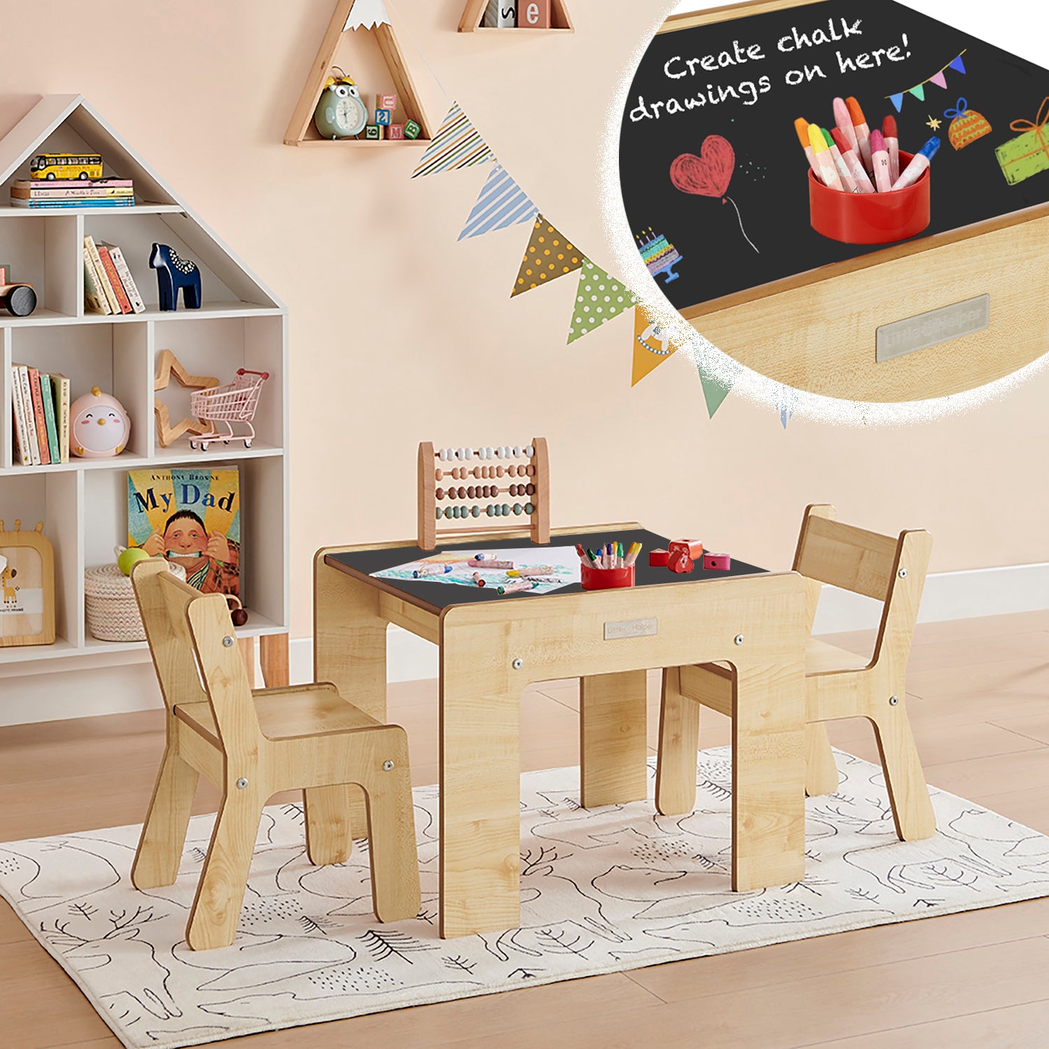Little Helper Montessori Wood FunStation Duo Childrens Table Chairs www.littlehelper