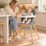 Grey counter-height stool configuration with beech wood legs in a modern kitchen.