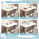 Adjustable grey children’s table measuring 80 cm long and 50 cm wid