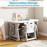 Grey table and chair set supplied with five pens and a whiteboard eraser