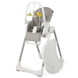 Reclinável 4 em 1 | Dobrável | Cadeira alta para bebê com altura ajustável | Barra de brinquedos | Almofada | Cinza