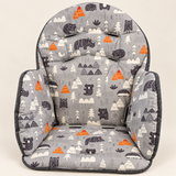 Cotton high chair seat cushion with animal and tree pattern