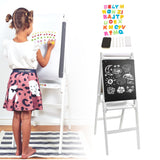 Height Adjustable Montessori Double Sided Wooden Easel | Magnetic | Whiteboard, Magnets & Chalk | Paper Roll | White | 1.07m high | 4-10 Years