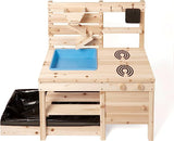 Montessori Eco-vriendelijke natuurlijke 3-in-1 houten modderkeuken | Zandbak | Watermuur | Speelgoedkeuken