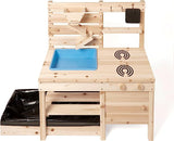Montessori Eco Friendly Natural 3-in-1 Wooden Mud Kitchen | Sandpit | Water Wall | Toy Kitchen | 18m+