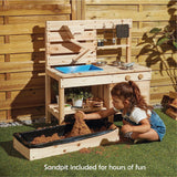 Montessori Eco Friendly Natural 3-in-1 Wooden Mud Kitchen | Sandlåda | Vattenvägg | Leksakskök | 18 MÅNADER OCH UPP