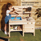 Montessori miljøvennlig naturlig 3-i-1 treslamkjøkken | Sandkasse | Vannvegg | Leketøy kjøkken | 18m+