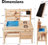 मोंटेसरी इको नेचुरल 3-इन-1 लकड़ी की मिट्टी की रसोई | रेत का गड्ढा | पानी की दीवार | खिलौना रसोई | 18मी+