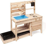 Montessori Eco Friendly Natural 3-in-1 Wooden Mud Kitchen | Sandpit | Water Wall | Toy Kitchen | 18m+